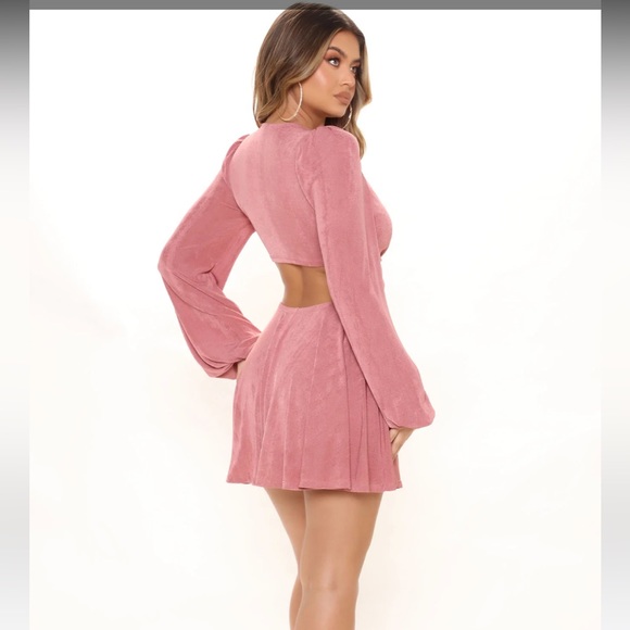 Pink Fashion Nova Long Sleeve Cutout Flirty Mini Dress - Picture 3 of 5